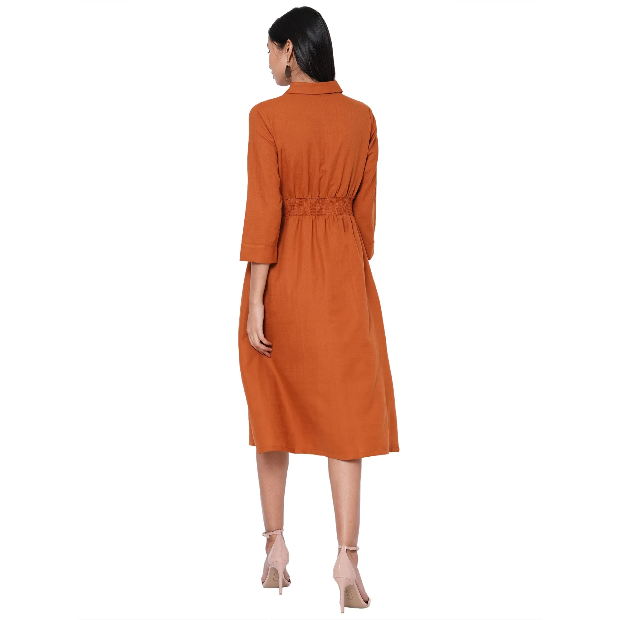 109F Rust Soild Dress