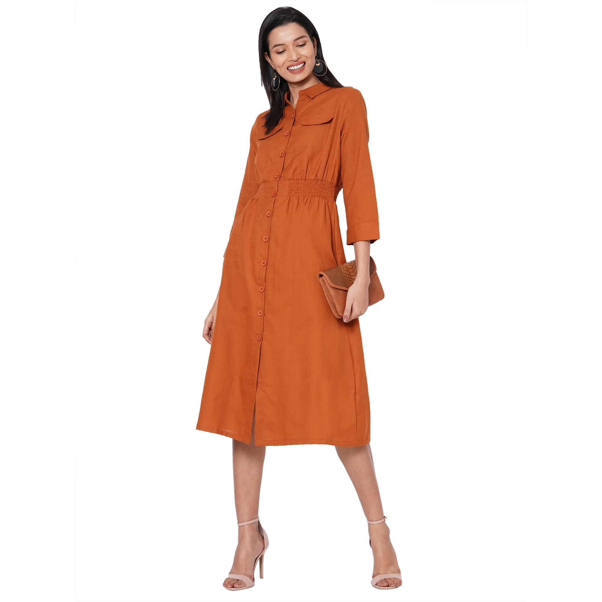 109F Rust Soild Dress