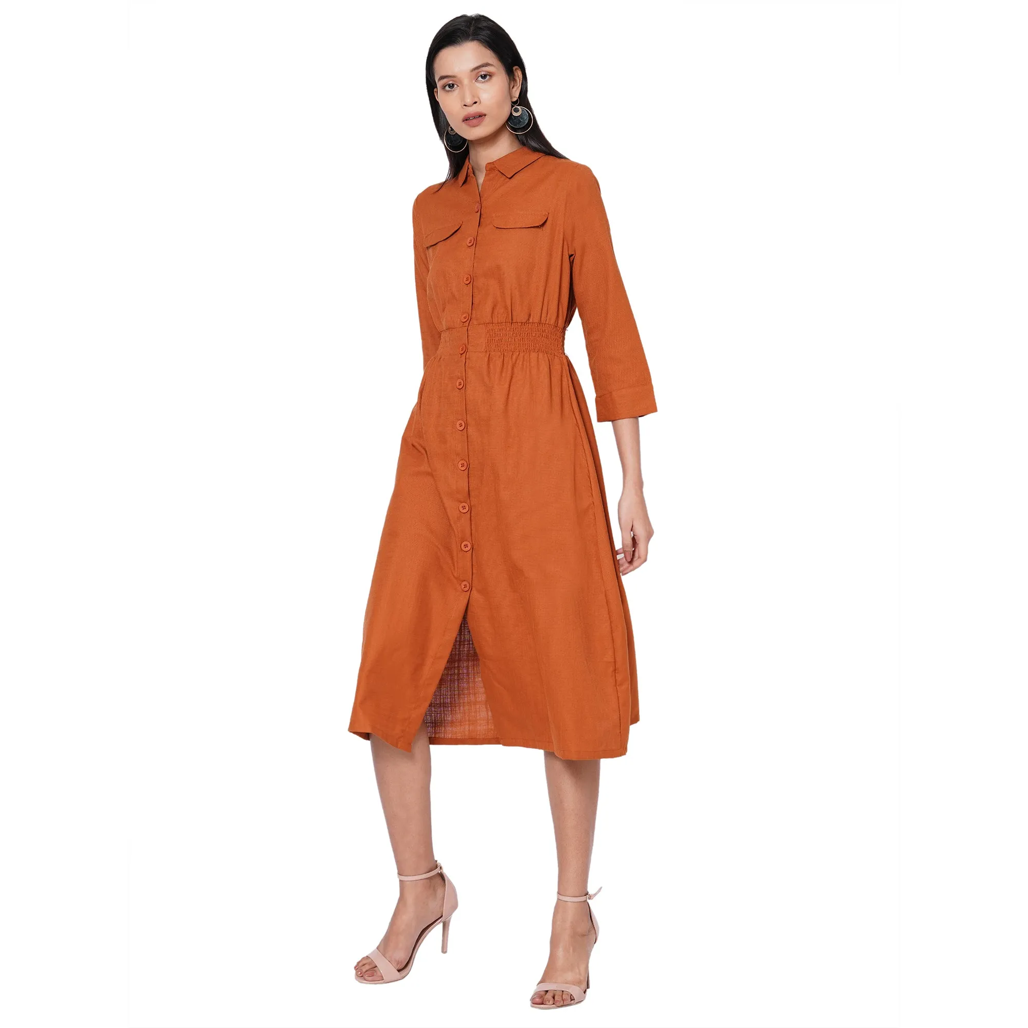 109F Rust Soild Dress