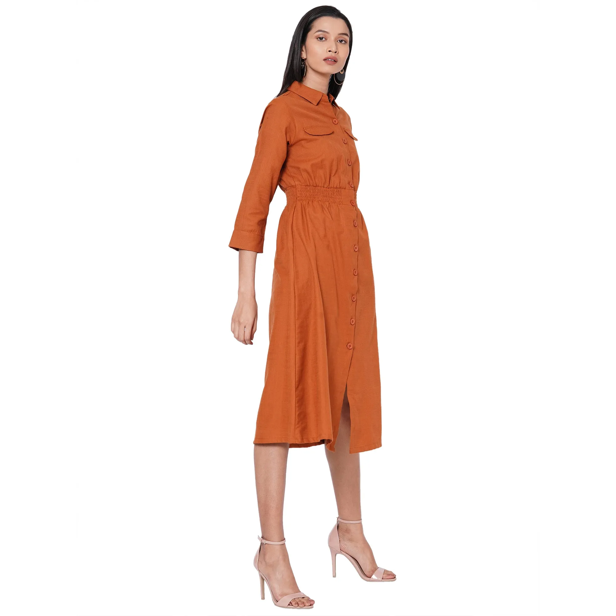 109F Rust Soild Dress