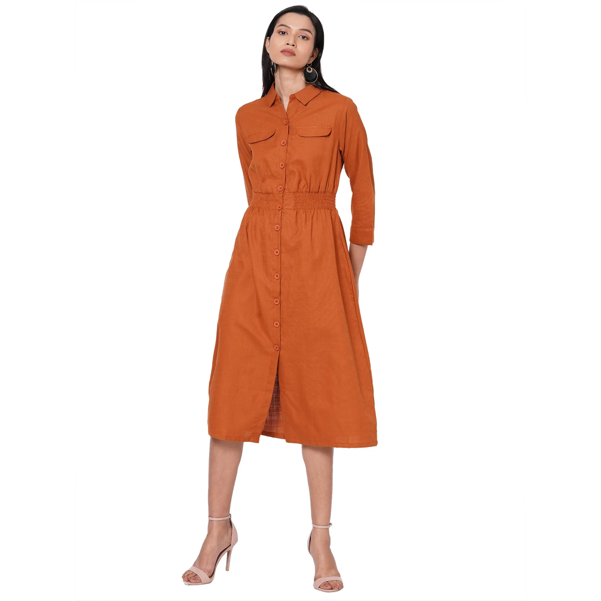 109F Rust Soild Dress