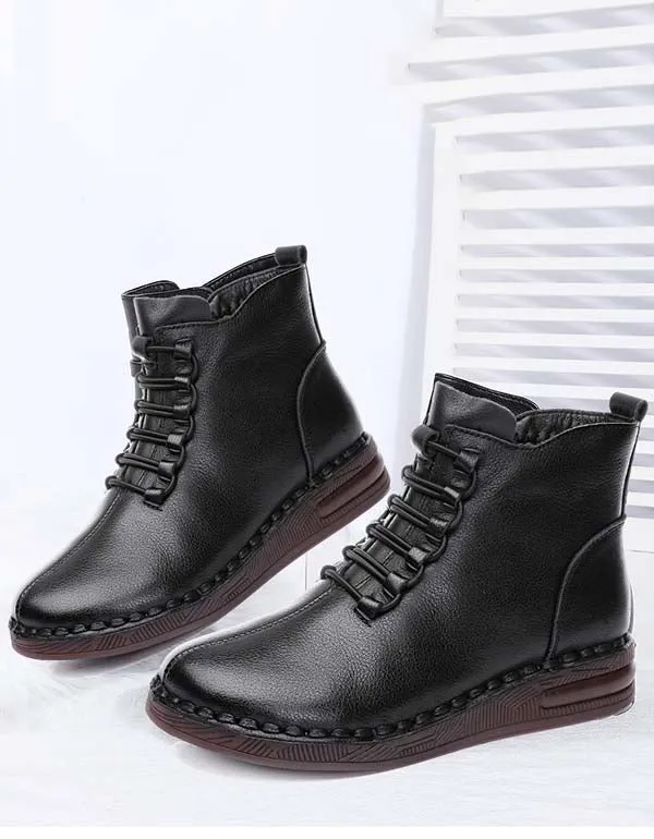 Autumn Winter Slip-resistant Soft Leather Retro Boots