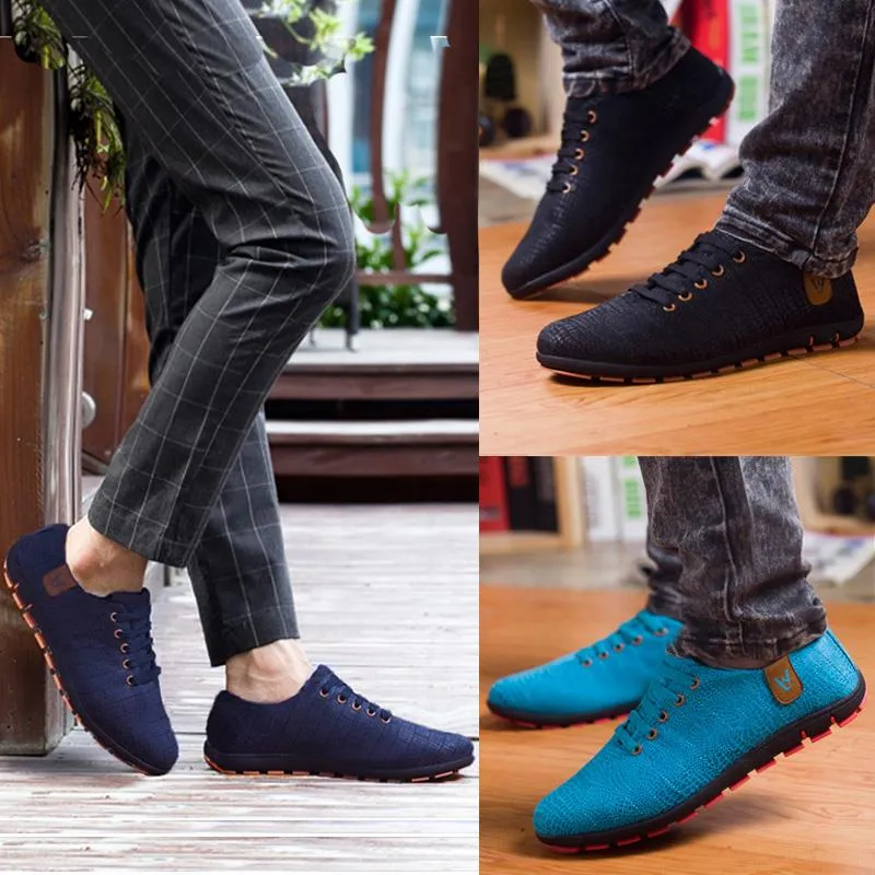 Breathable Mens Casual Low Lace-up Canvas Flat Shoes