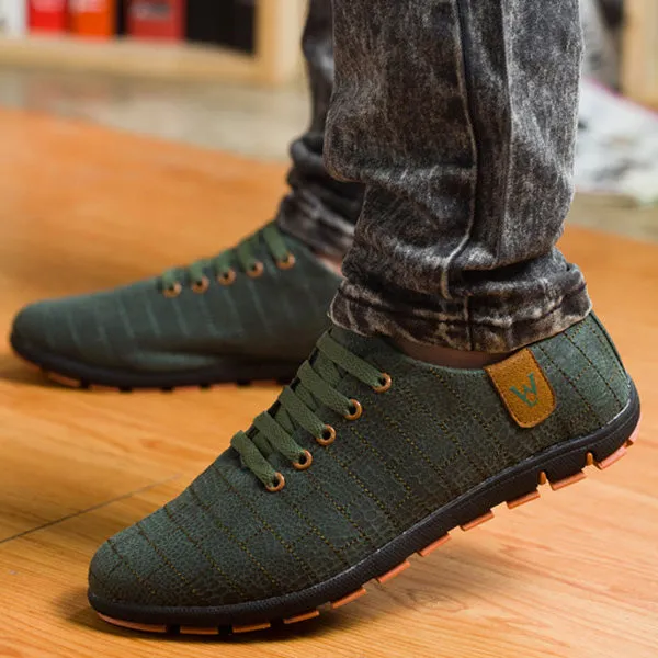 Breathable Mens Casual Low Lace-up Canvas Flat Shoes