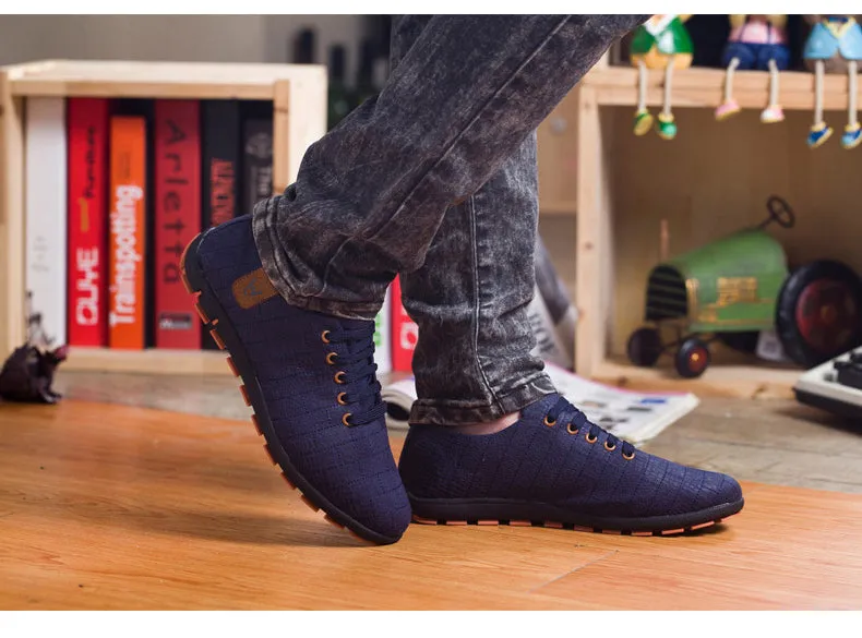 Breathable Mens Casual Low Lace-up Canvas Flat Shoes