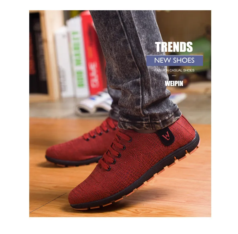 Breathable Mens Casual Low Lace-up Canvas Flat Shoes