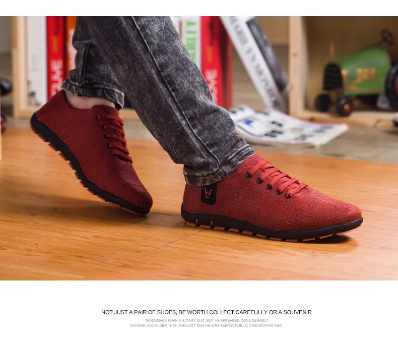 Breathable Mens Casual Low Lace-up Canvas Flat Shoes