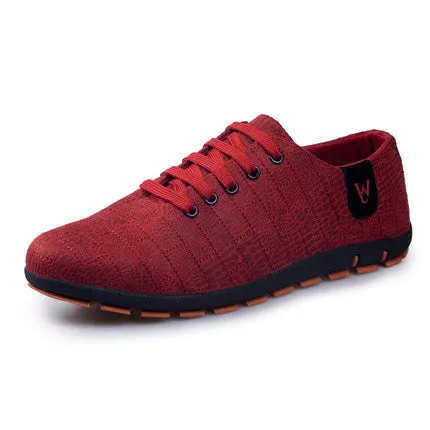 Breathable Mens Casual Low Lace-up Canvas Flat Shoes