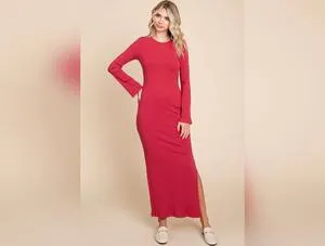 Culture Code Full Size Round Neck Bodycon Bell Maxi Dress