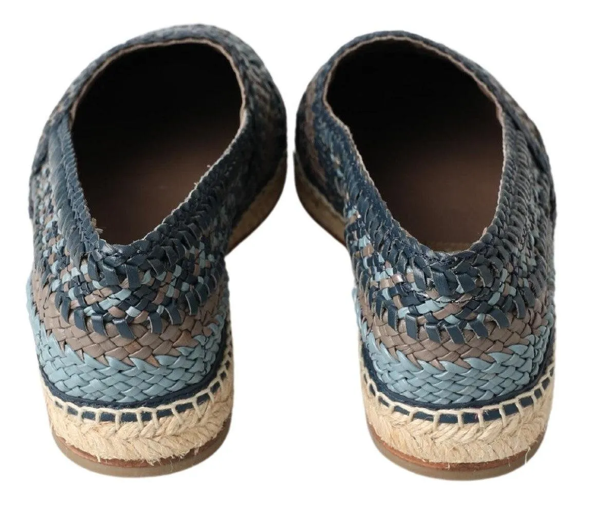 Dolce & Gabbana Blue Gray Leather Buffalo Espadrille  Shoes