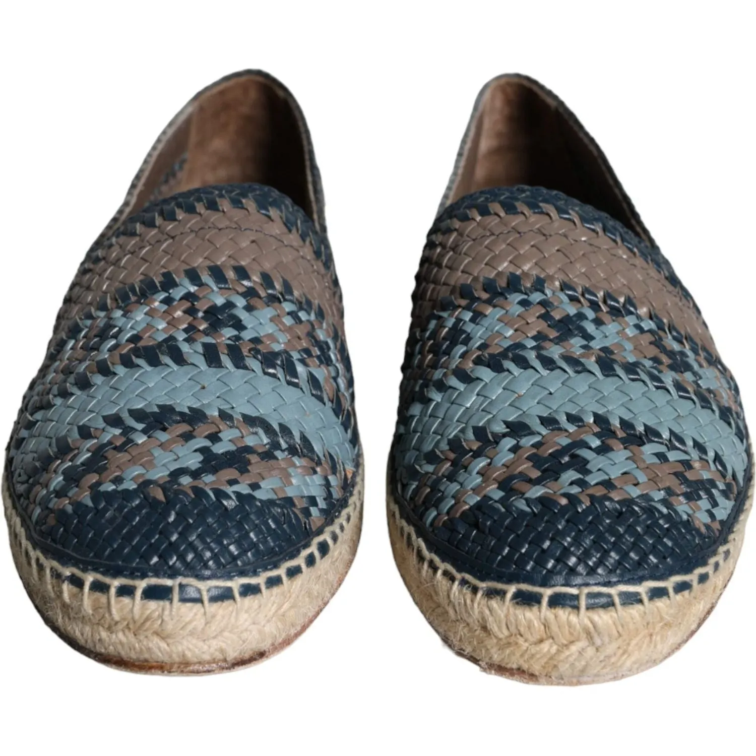 Dolce & Gabbana Blue Gray Woven Leather Buffalo Espadrille Shoes