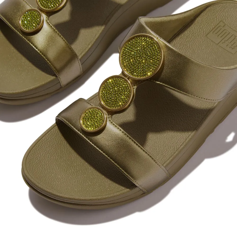 FitFlop Halo Bead Circle Metallic Slide Sandals - Camo Green