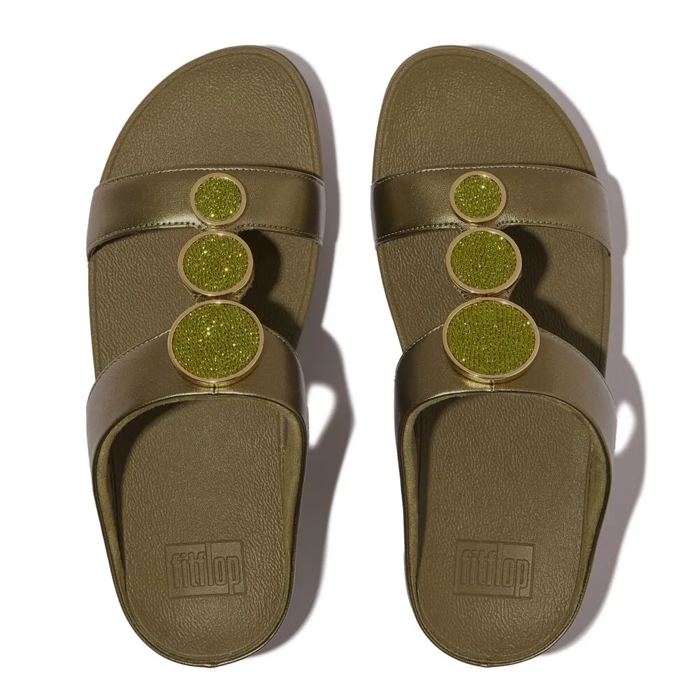 FitFlop Halo Bead Circle Metallic Slide Sandals - Camo Green