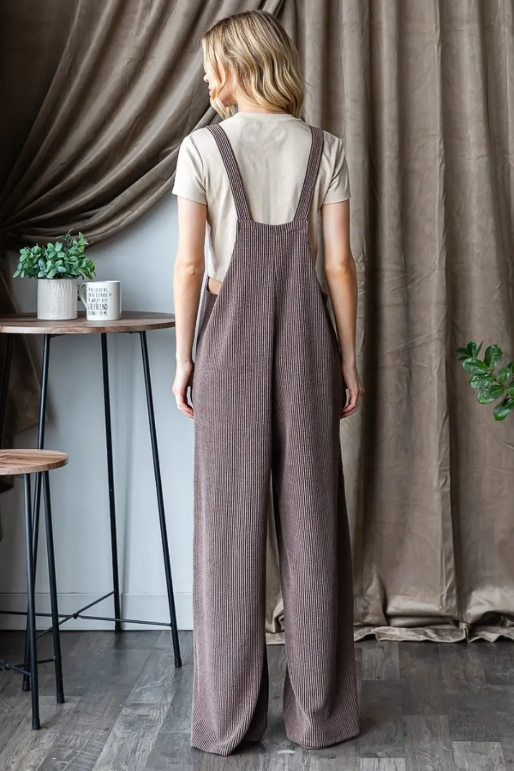 Full Size Ribbed Front Pocket Sleeveless Jumpsuit