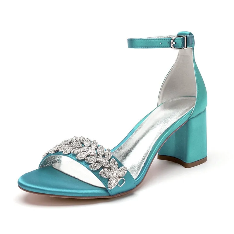 Funki Buys | Shoes | Women's Block Heel Crystal Wedding Shoe