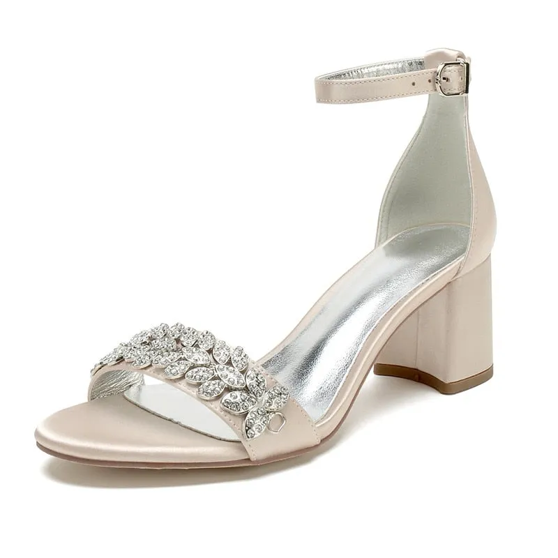 Funki Buys | Shoes | Women's Block Heel Crystal Wedding Shoe