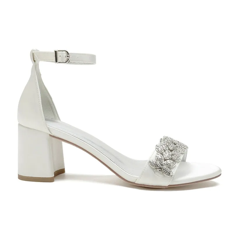 Funki Buys | Shoes | Women's Block Heel Crystal Wedding Shoe