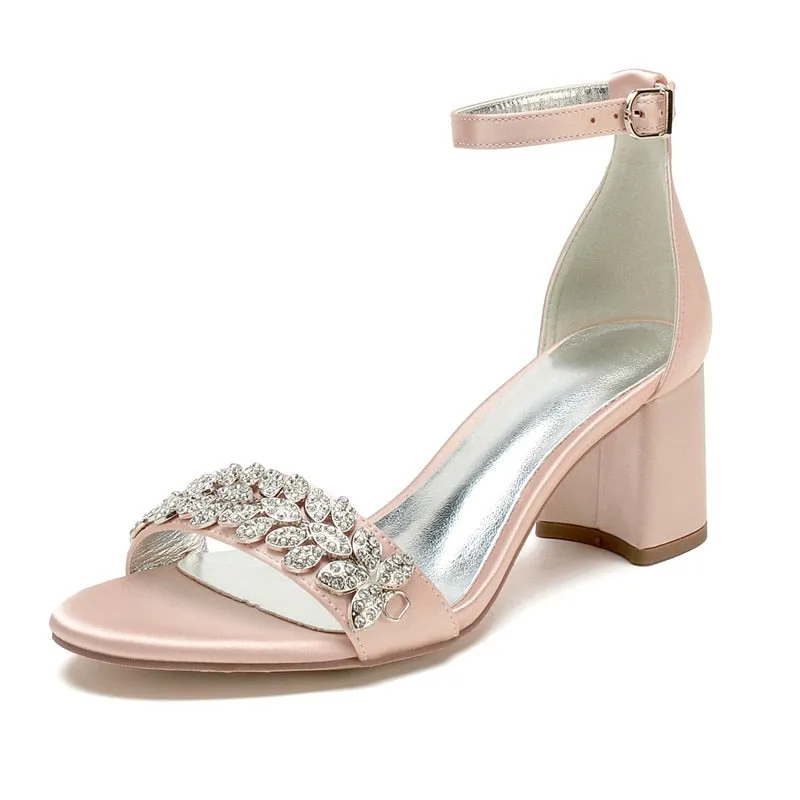 Funki Buys | Shoes | Women's Block Heel Crystal Wedding Shoe