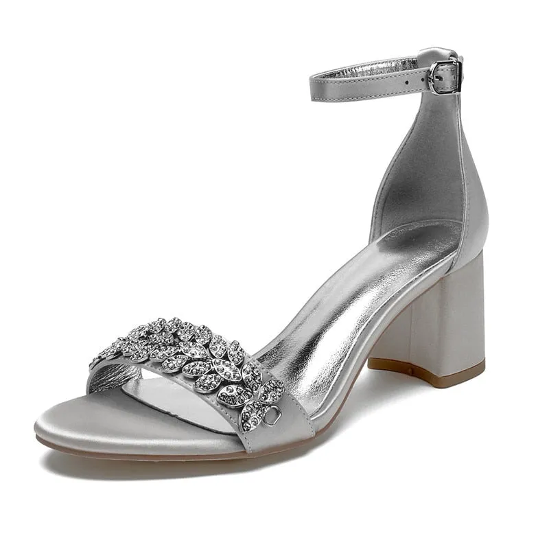 Funki Buys | Shoes | Women's Block Heel Crystal Wedding Shoe