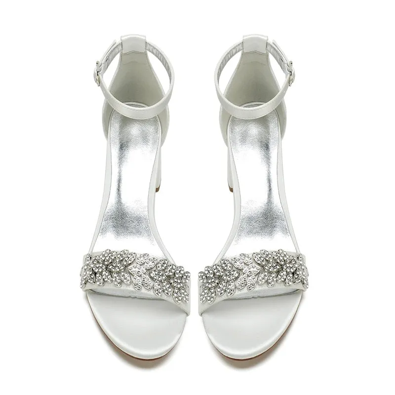 Funki Buys | Shoes | Women's Block Heel Crystal Wedding Shoe