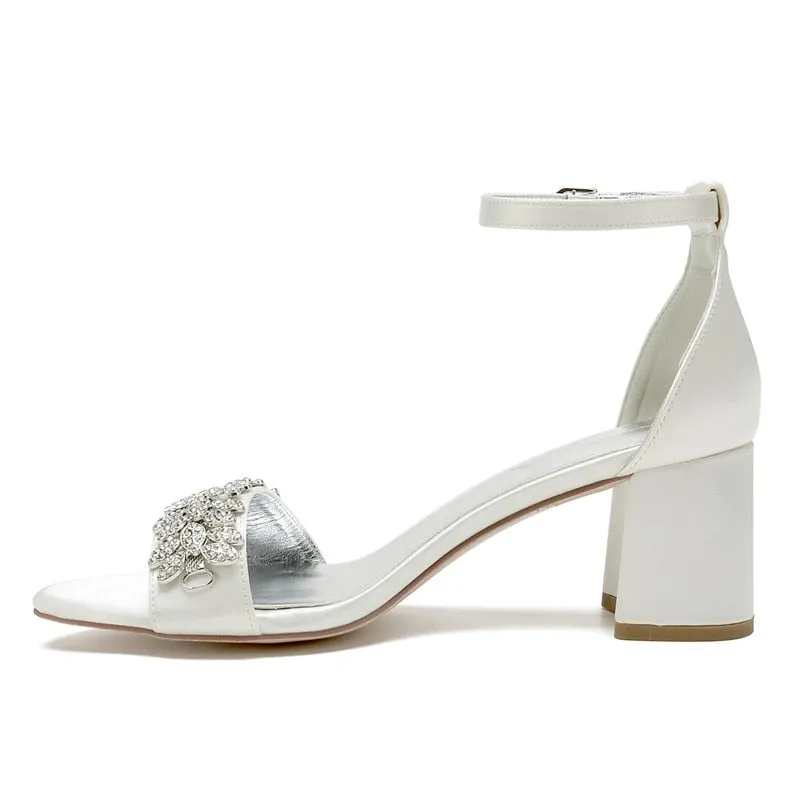 Funki Buys | Shoes | Women's Block Heel Crystal Wedding Shoe