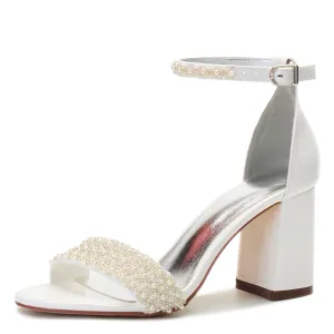 Funki Buys | Shoes | Women's Block Heel Pearl Bridal Sandals