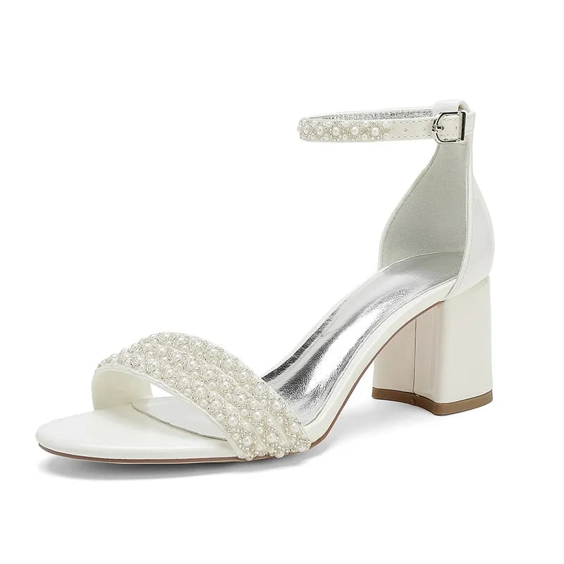 Funki Buys | Shoes | Women's Block Heel Pearl Bridal Sandals