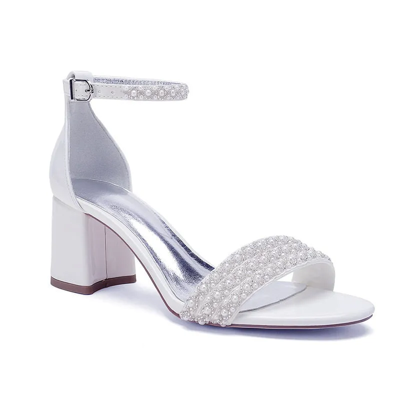 Funki Buys | Shoes | Women's Block Heel Pearl Bridal Sandals