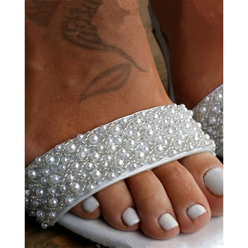 Funki Buys | Shoes | Women's Block Heel Pearl Bridal Sandals