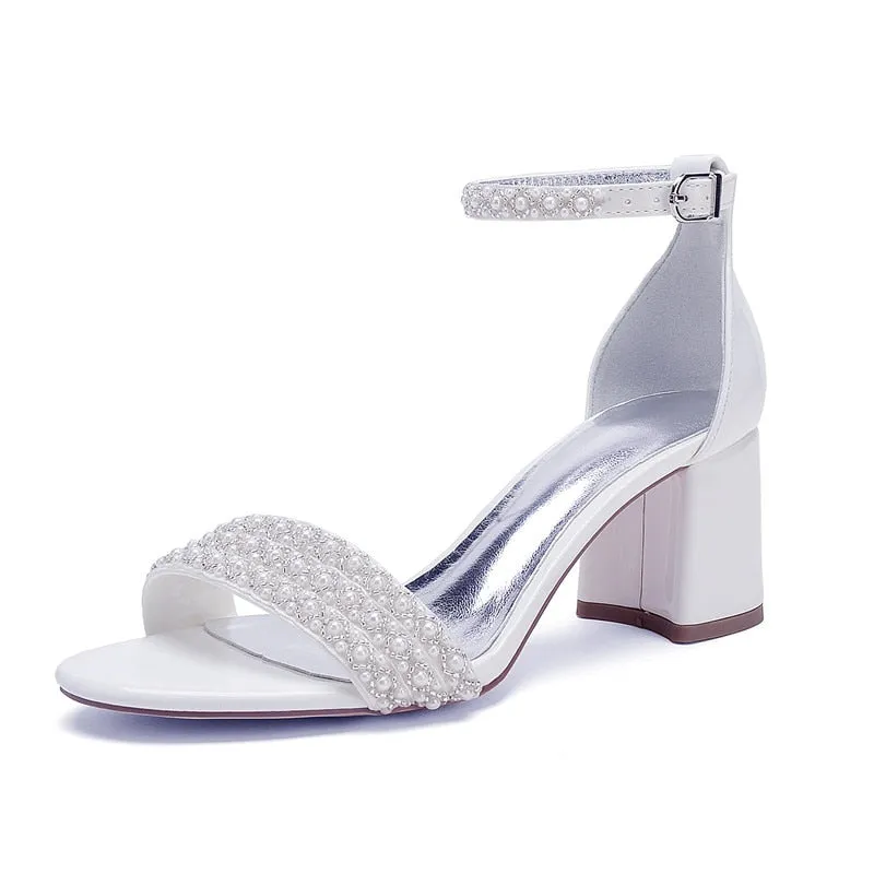 Funki Buys | Shoes | Women's Block Heel Pearl Bridal Sandals