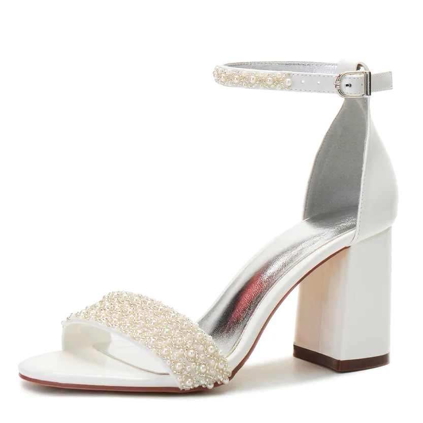 Funki Buys | Shoes | Women's Block Heel Pearl Bridal Sandals