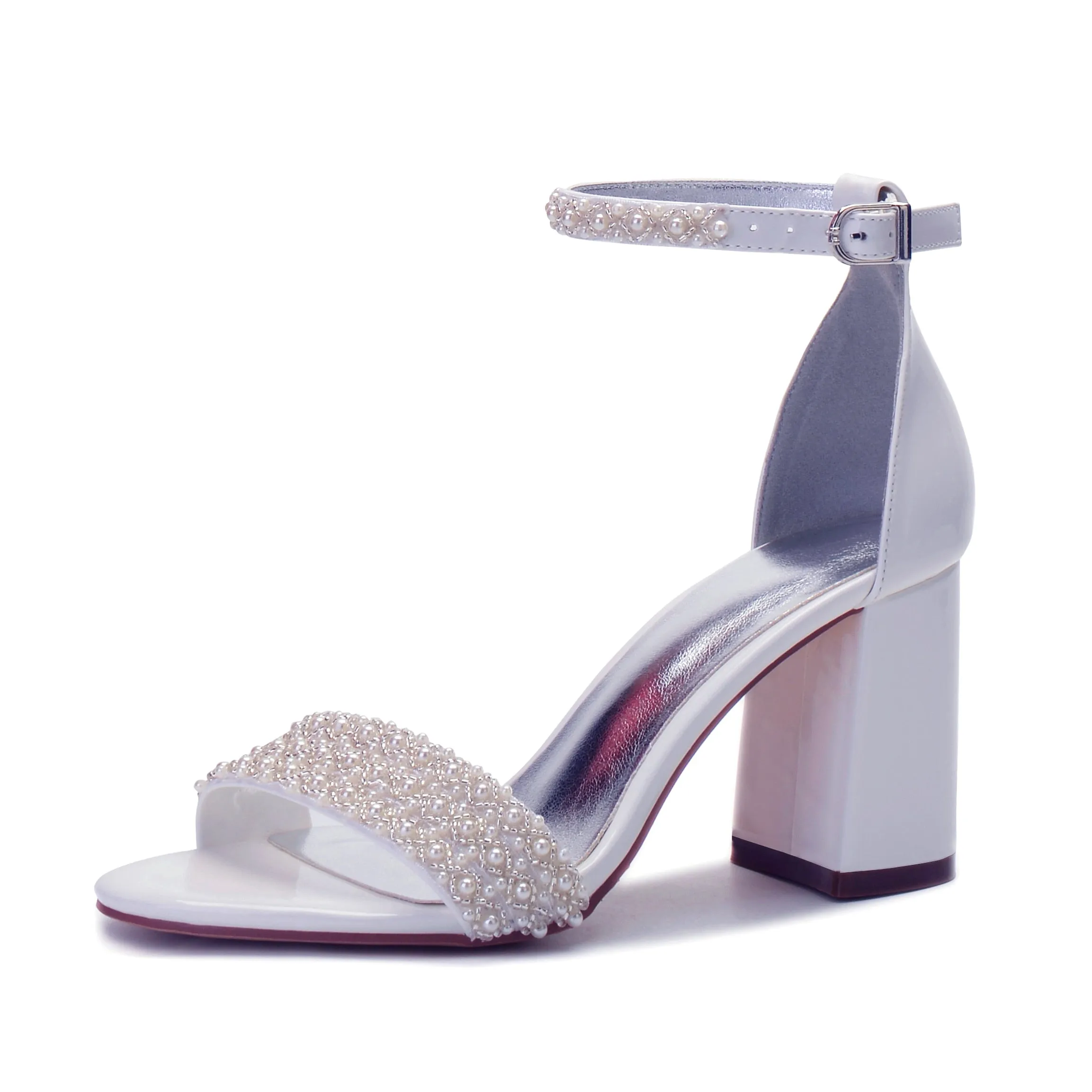 Funki Buys | Shoes | Women's Block Heel Pearl Bridal Sandals