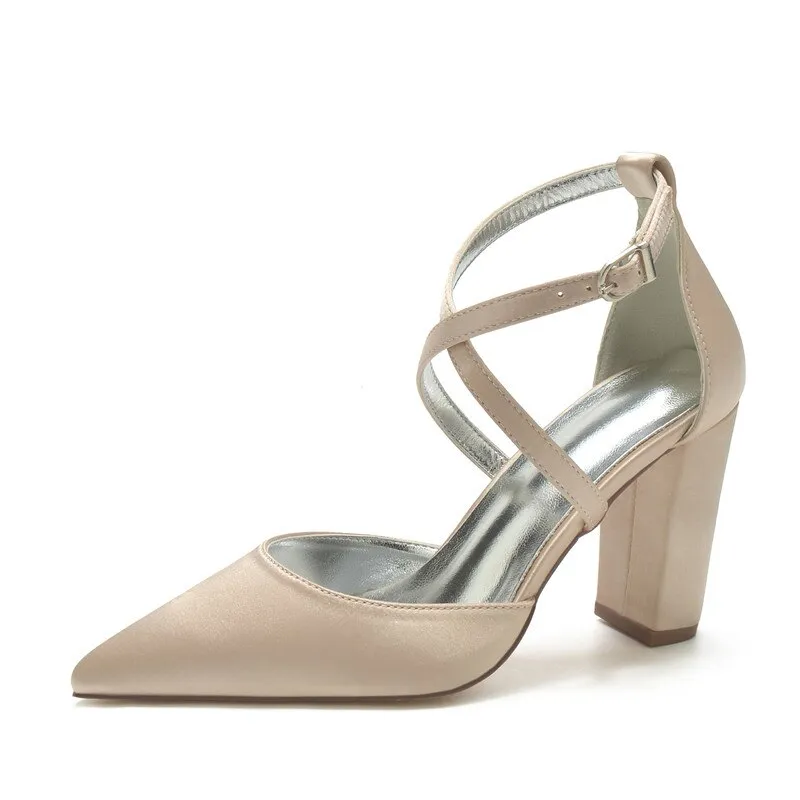 Funki Buys | Shoes | Women's Cross Strap Satin Block Heels