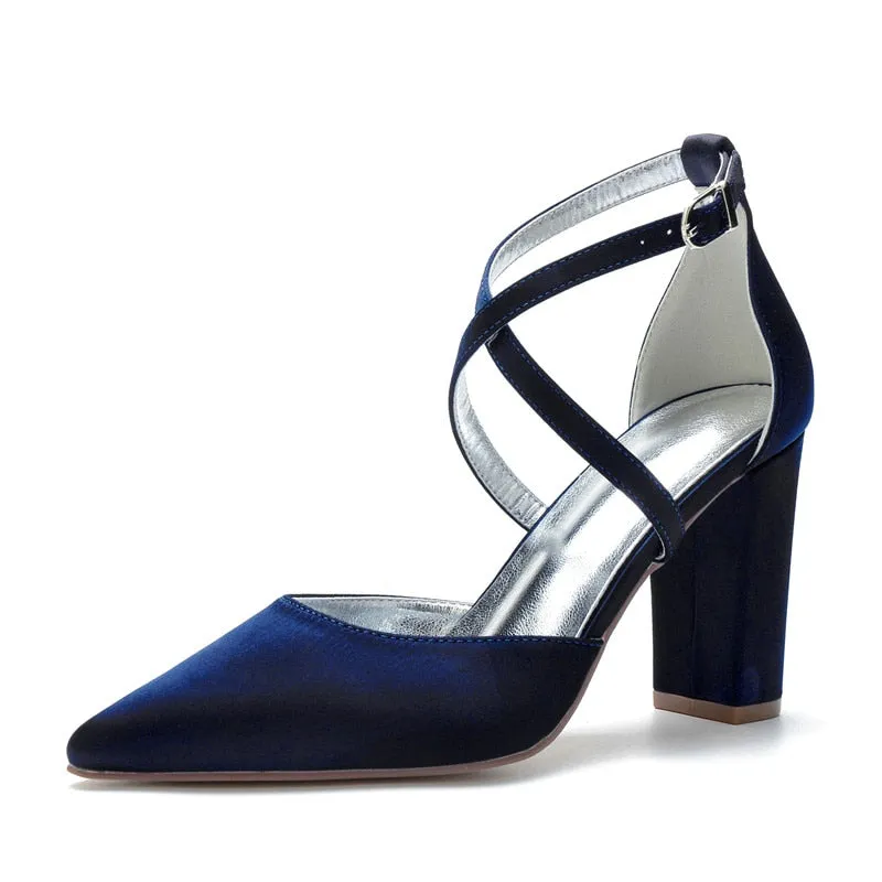 Funki Buys | Shoes | Women's Cross Strap Satin Block Heels