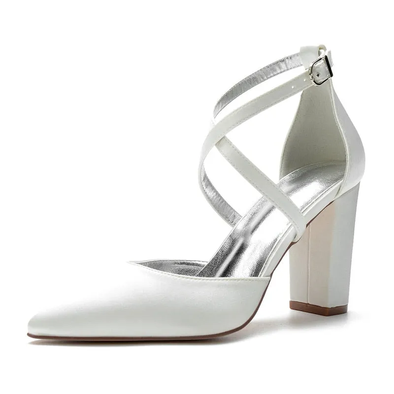 Funki Buys | Shoes | Women's Cross Strap Satin Block Heels