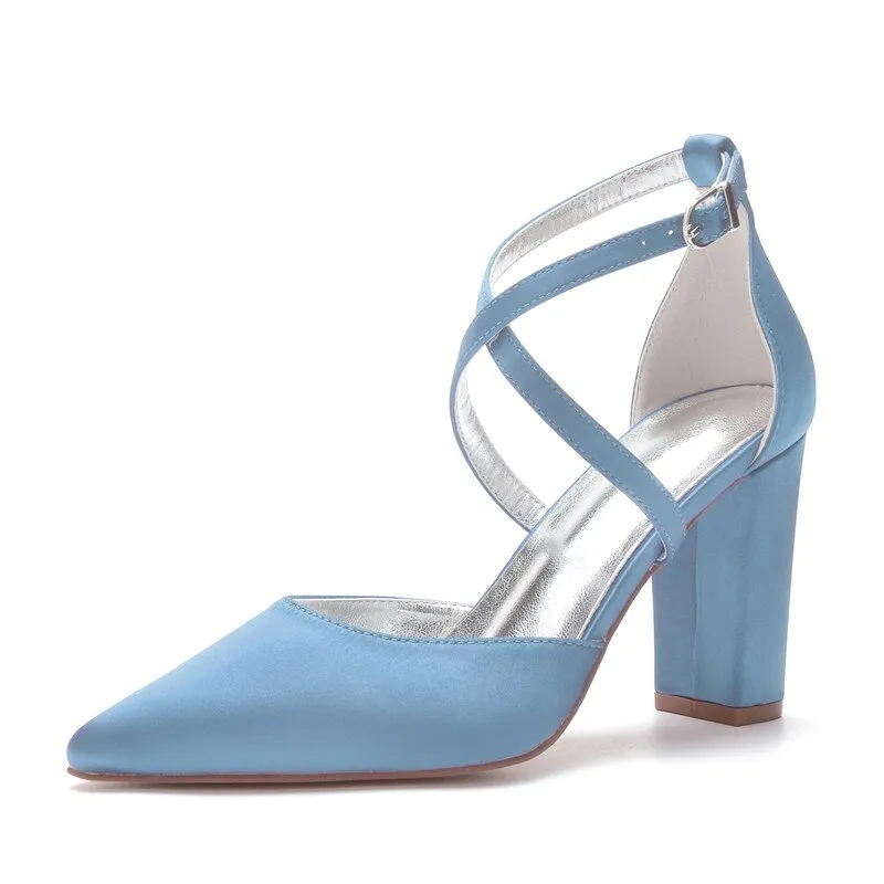 Funki Buys | Shoes | Women's Cross Strap Satin Block Heels