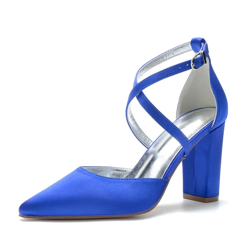 Funki Buys | Shoes | Women's Cross Strap Satin Block Heels