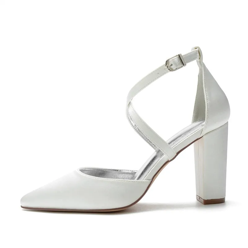 Funki Buys | Shoes | Women's Cross Strap Satin Block Heels