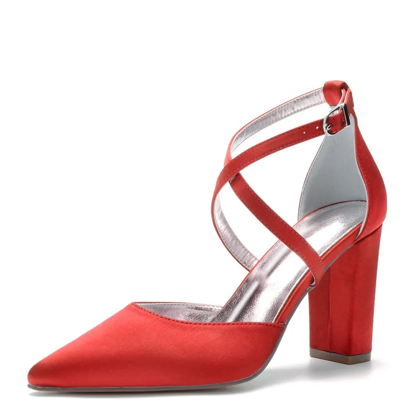 Funki Buys | Shoes | Women's Cross Strap Satin Block Heels