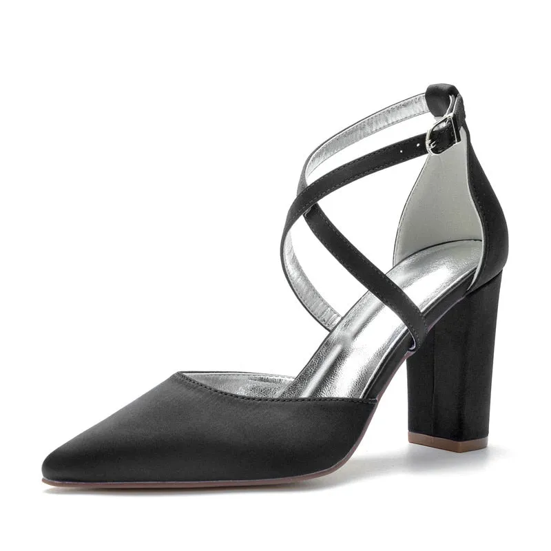 Funki Buys | Shoes | Women's Cross Strap Satin Block Heels