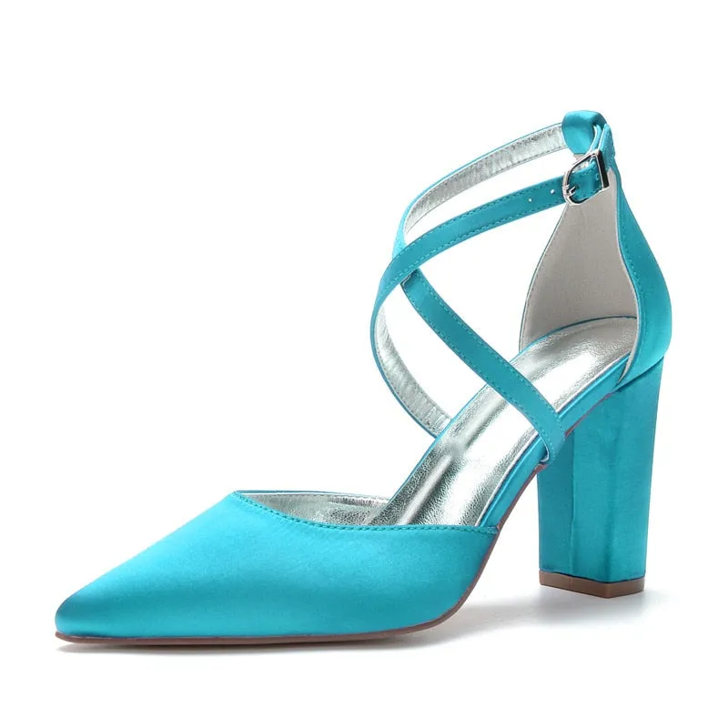 Funki Buys | Shoes | Women's Cross Strap Satin Block Heels