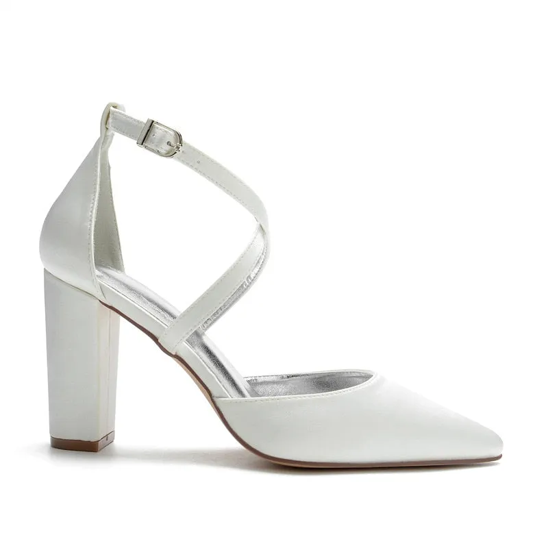 Funki Buys | Shoes | Women's Cross Strap Satin Block Heels