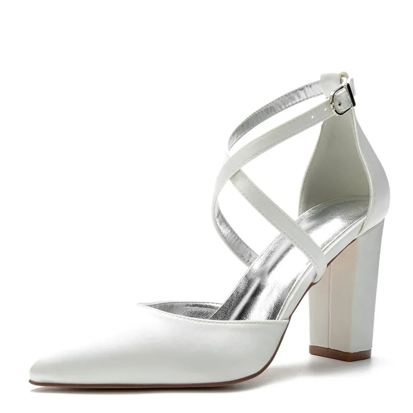 Funki Buys | Shoes | Women's Cross Strap Satin Block Heels