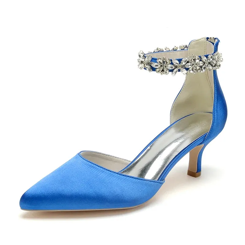 Funki Buys | Shoes | Women's Satin Crystal Kitten Heel Pumps