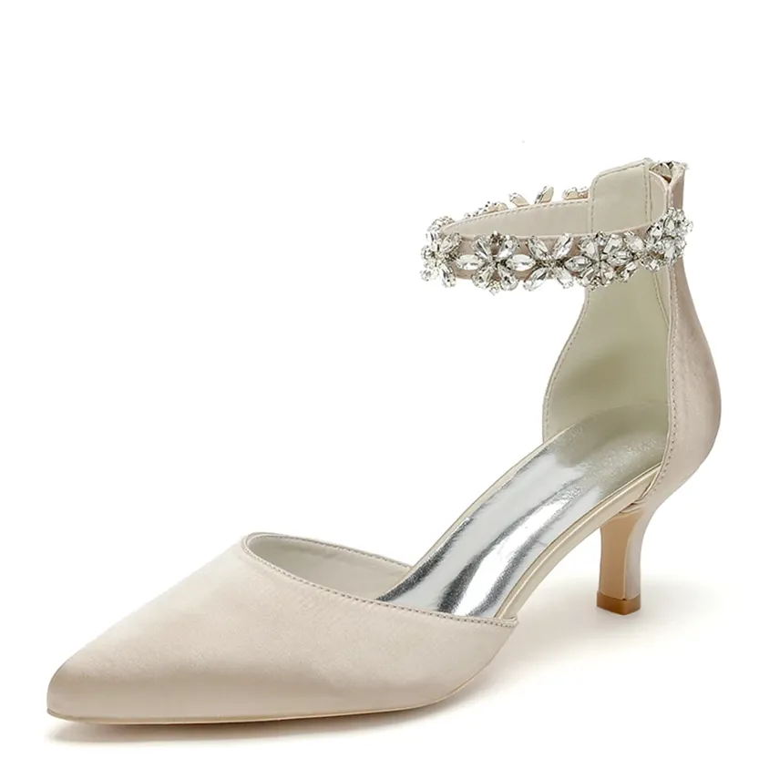 Funki Buys | Shoes | Women's Satin Crystal Kitten Heel Pumps