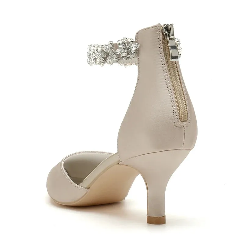 Funki Buys | Shoes | Women's Satin Crystal Kitten Heel Pumps