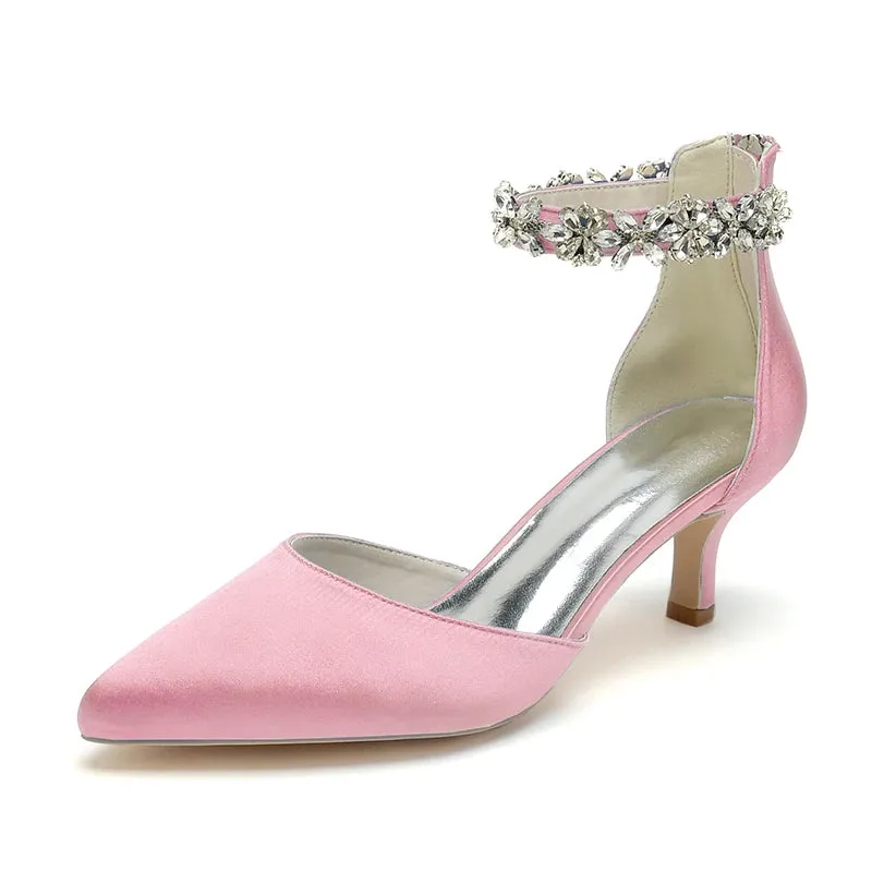 Funki Buys | Shoes | Women's Satin Crystal Kitten Heel Pumps