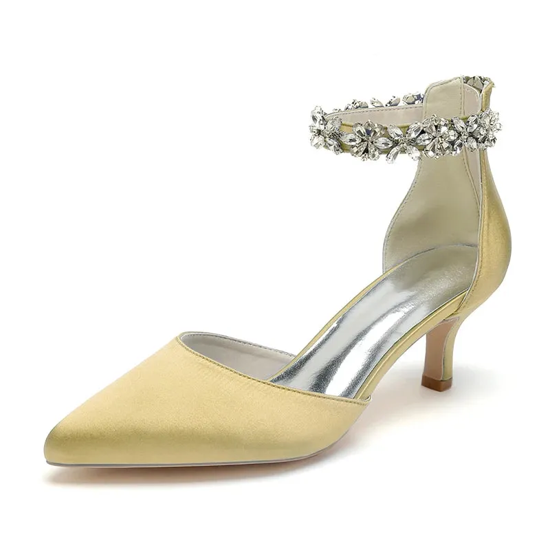 Funki Buys | Shoes | Women's Satin Crystal Kitten Heel Pumps