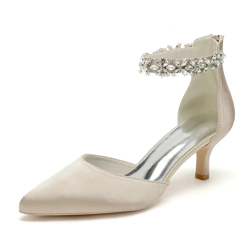 Funki Buys | Shoes | Women's Satin Crystal Kitten Heel Pumps