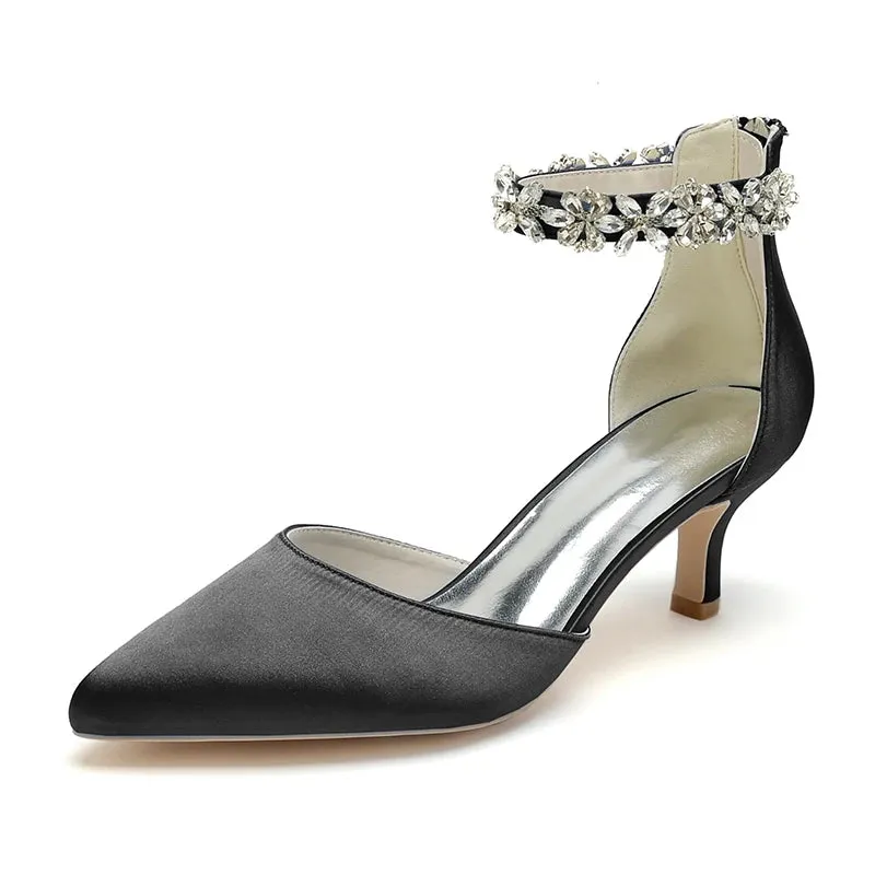 Funki Buys | Shoes | Women's Satin Crystal Kitten Heel Pumps